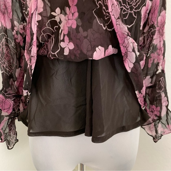 Vintage Y2K Separates Silk Floral Angel Wing Blouse Women’s Petite L Pink Brown - Picture 8 of 17